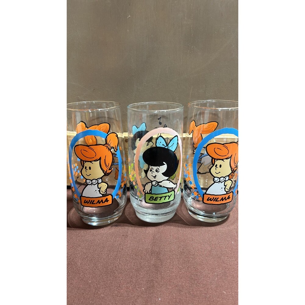 Lot of 3 Vintage 1986 Pizza hut Flintstones  Kids Glasses